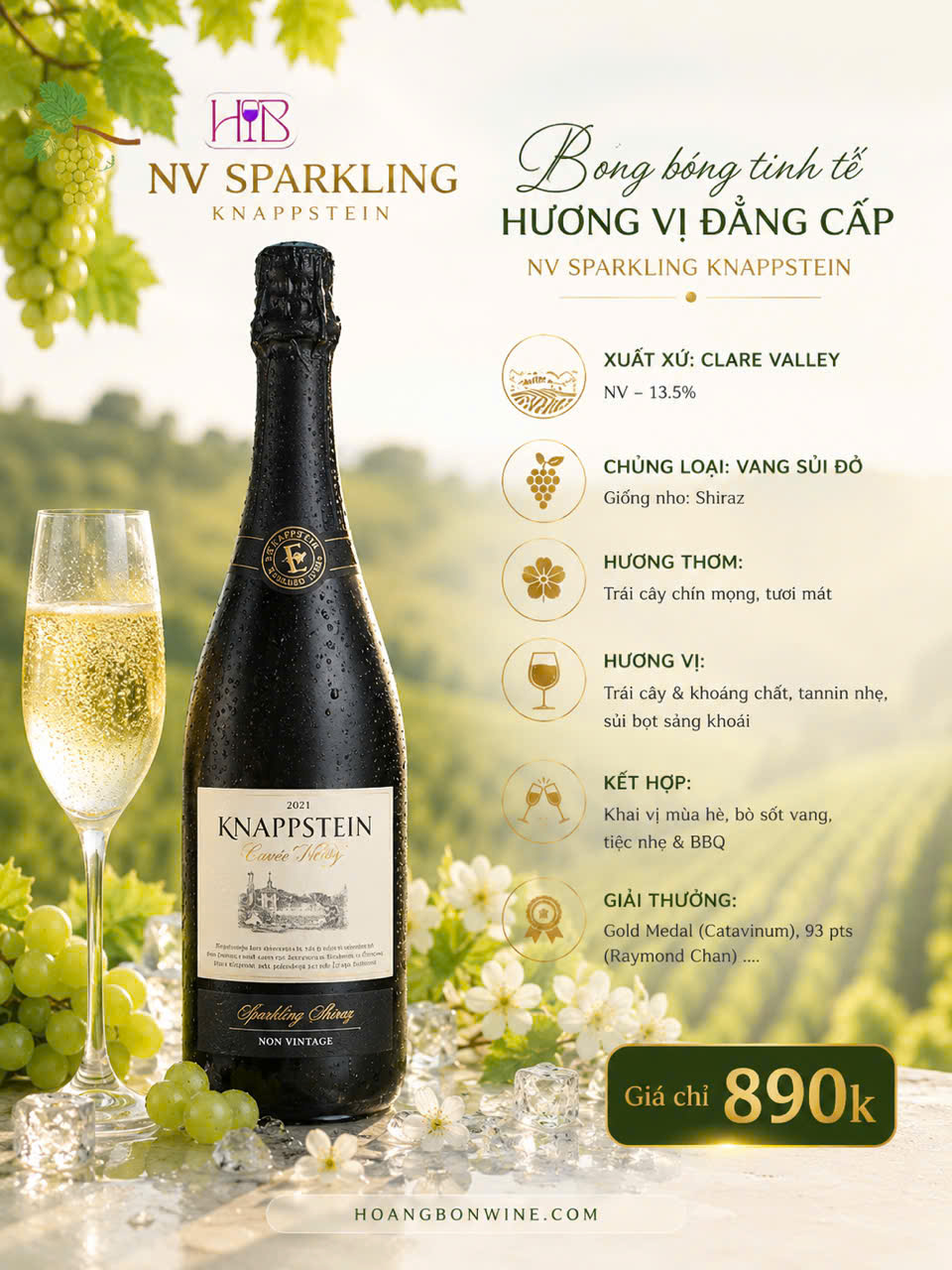 Vang sủi Shiraz Úc: Tươi mát, dễ uống, dễ mê